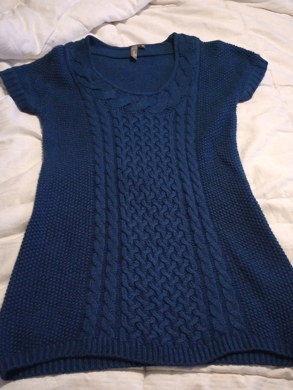 Cable-Knit Scoop Neck Sweater - Blue